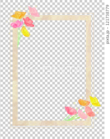 時尚的相框裝飾著色彩鮮豔的向日葵。使用水彩插圖。 時尚的相框裝飾著色彩鮮豔的向日葵。使用水彩插圖。 121738779