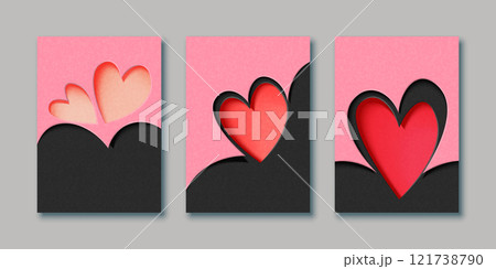Set of Valentine's day and Love concept. Minimal 3D Paper cut os heart shape. Vector illustrations for greeting cards, backgrounds, web banners, social media banners. 121738790