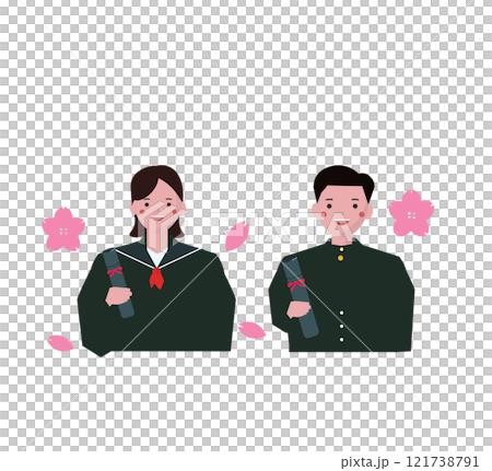 畢業典禮上的畢業生和他們的文憑。三月的學校活動。孩子。向量圖 121738791