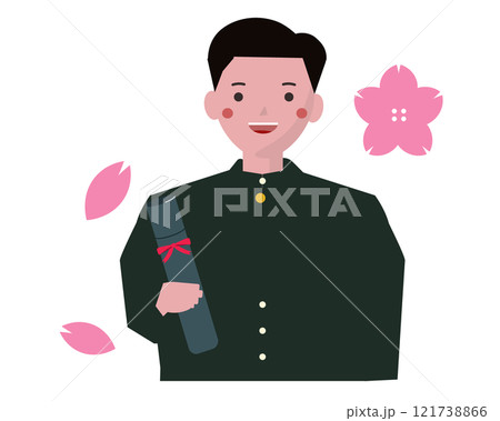 卒業生の男子学生と卒業証書。卒業式で笑顔の学生。ベクターイラスト 卒業生の男子学生と卒業証書。卒業式で笑顔の学生。ベクターイラスト 121738866