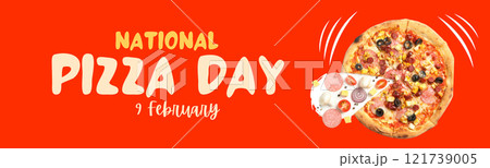 Pizza day, pizza with dough on an orange background Pizza day, pizza with dough on an orange background 121739005