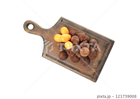 PNG, Chocolate kumquat truffles isolated on white background 121739008