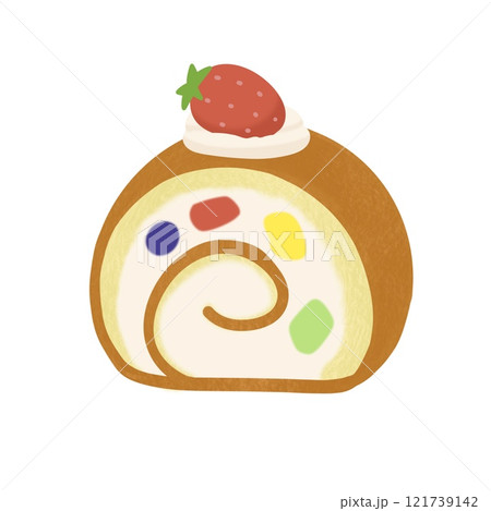 シンプルなかわいいフルーツロールケーキのイラスト 121739142