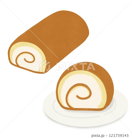皿にのせたロールケーキのイラスト 皿にのせたロールケーキのイラスト 121739143