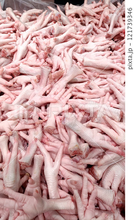 group of Chicken feet in suoermarket for sale group of Chicken feet in suoermarket for sale 121739346