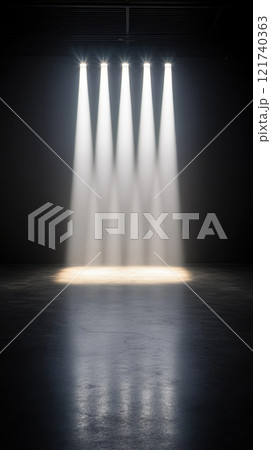 Bright stage lights illuminate dark space with shadows 121740363