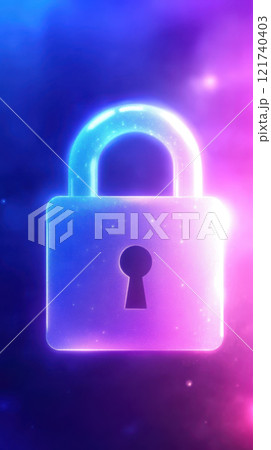 glowing padlock symbol on colorful cosmic background 121740403