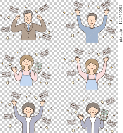 お金を稼ぐ人々のイラストセット お金を稼ぐ人々のイラストセット 121740593