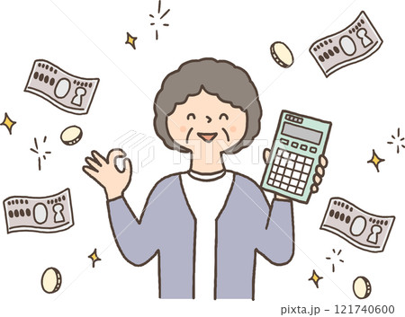 電卓を持っているお金持ちのシニア女性 電卓を持っているお金持ちのシニア女性 121740600