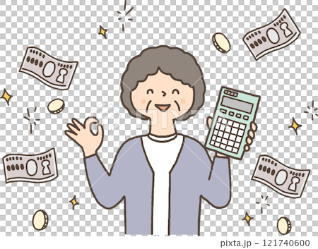電卓を持っているお金持ちのシニア女性 電卓を持っているお金持ちのシニア女性 121740600