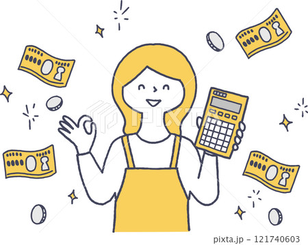 電卓を持っているお金持ちの女性単色 電卓を持っているお金持ちの女性単色 121740603