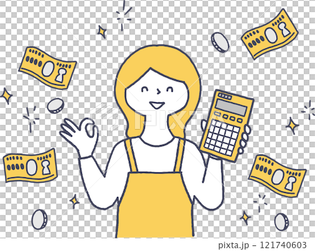 A rich woman holding a calculator, monochrome A rich woman holding a calculator, monochrome 121740603