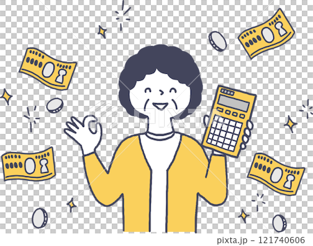 電卓を持っているお金持ちのシニア女性単色 電卓を持っているお金持ちのシニア女性単色 121740606