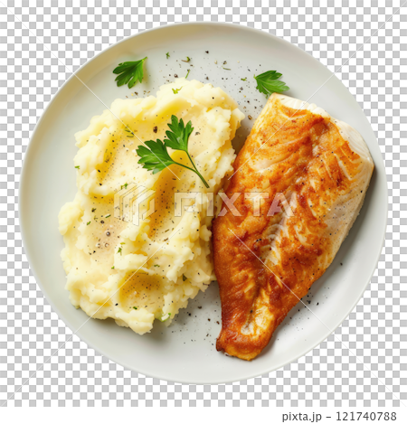 Fried Fish with Mashed Potato 121740788