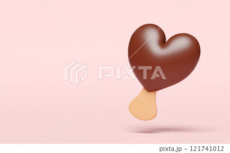 3d heart ice cream sticks covered chocolate isolated on pink background. Happy valentine's day concept, 3d illustration render 3d heart ice cream sticks covered chocolate isolated on pink background. Happy valentine's day concept, 3d illustration render 121741012