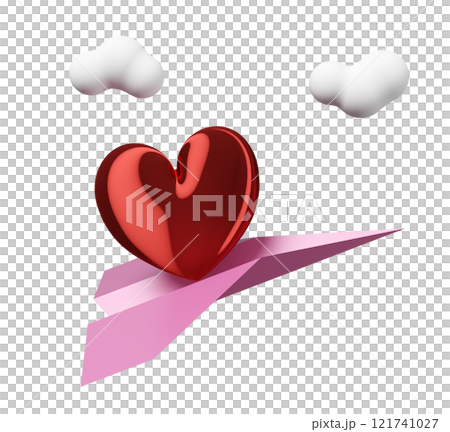 3d red heart with paper plane, cloud isolated. Happy valentine's day concept, 3d illustration render 3d red heart with paper plane, cloud isolated. Happy valentine's day concept, 3d illustration render 121741027
