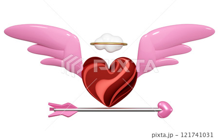 3d red heart wings flying with arrow, cloud, ring isolated. Happy valentine's day concept, 3d illustration render 3d red heart wings flying with arrow, cloud, ring isolated. Happy valentine's day concept, 3d illustration render 121741031