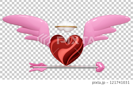 3d red heart wings flying with arrow, cloud, ring isolated. Happy valentine's day concept, 3d illustration render 3d red heart wings flying with arrow, cloud, ring isolated. Happy valentine's day concept, 3d illustration render 121741031