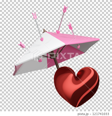 3d Cute valentine red heart protect with arrow, umbrella isolated. Happy valentine's day concept, 3d illustration render 121741033