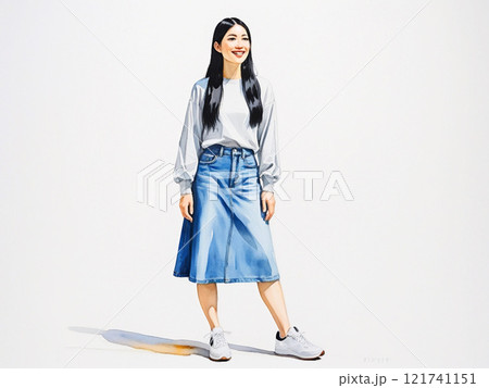 水彩風　ロングヘアの若い女性 121741151