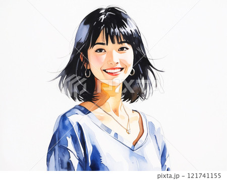 水彩風　笑顔の20代女性 121741155