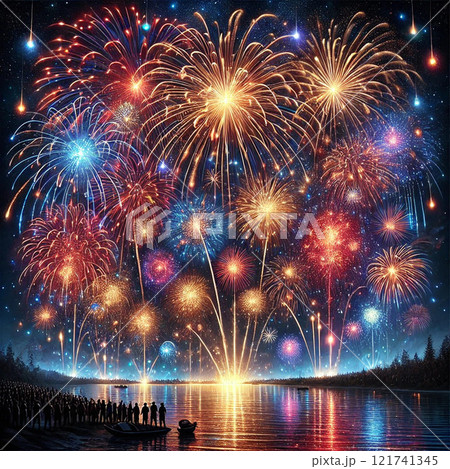 夏の夜空に輝く打ち上げ花火のイラスト素材 [121741345] - PIXTA