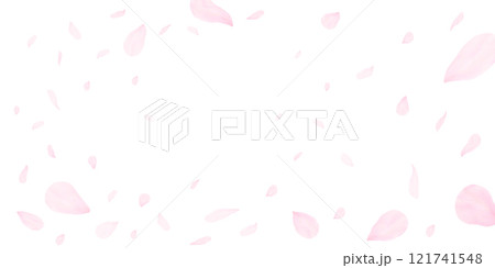 春の風に舞い散るかわいいピンク色の桜の花びら 白背景素材 春の風に舞い散るかわいいピンク色の桜の花びら 白背景素材 121741548