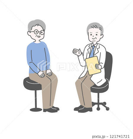 椅子に座るシニア男性と医者 121741721