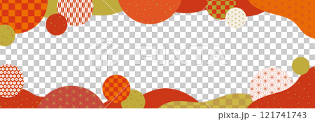Japanese style banner background with Japanese patterned circles and waves / horizontal, vermilion 121741743