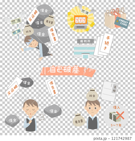 自己破産のイラストセット 自己破産のイラストセット 121742987