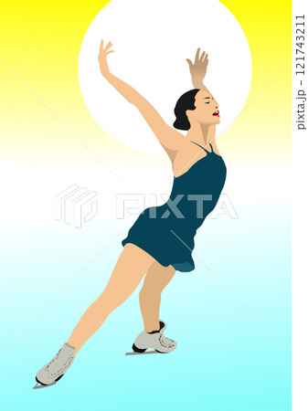 Female figure skater is gracefully gliding across the ice, showcasing her skill and artistry Female figure skater is gracefully gliding across the ice, showcasing her skill and artistry 121743211