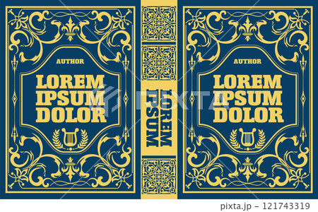 Elegant book cover design featuring intricate floral ornaments and golden frames, perfect for literature and history books 121743319