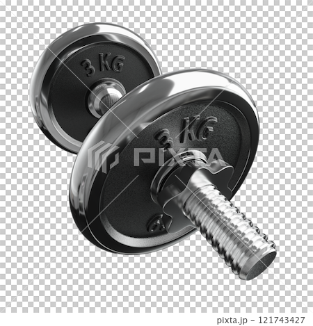Cast Iron Black Adjustable Dumbbell, weightlifting gym equipment, side view. Png clipart isolated on transparent background 121743427