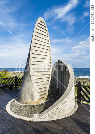 Building view of Taiwan's southernmost point landmark, It is located in Cape Eluanbi of Kenting National Park in Pingtung, Taiwan. 121743432
