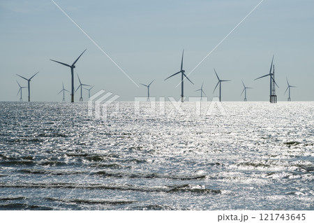 View of the Offshore wind power systems off the western coast of Taiwan. 121743645