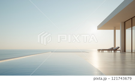 洗練されたインフィニティプールを備えた現代的な屋外スペース 洗練されたインフィニティプールを備えた現代的な屋外スペース 121743679