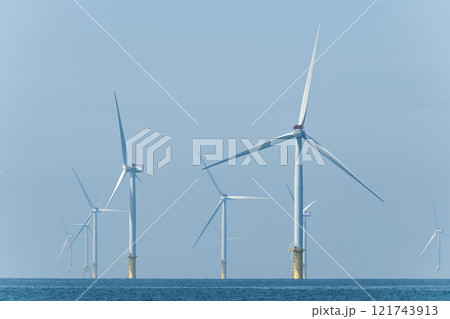 View of the Offshore wind power systems off the western coast of Taiwan. 121743913