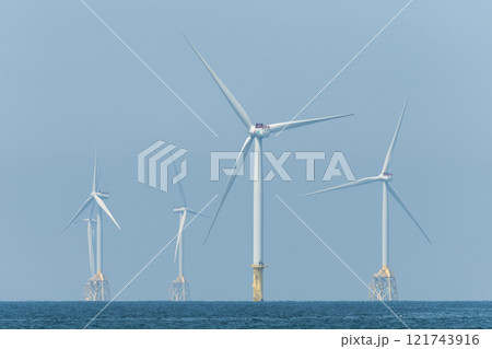 View of the Offshore wind power systems off the western coast of Taiwan. 121743916