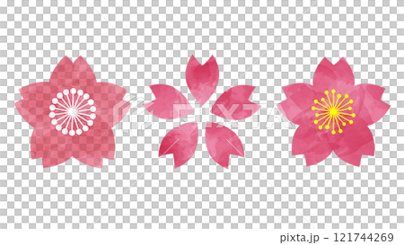 水彩テクスチャの桜の花 ワンポイント セット 水彩テクスチャの桜の花 ワンポイント セット 121744269