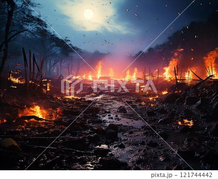 戦国時代の荒れ果てた合戦場 ai生成画像 戦国時代の荒れ果てた合戦場 ai生成画像 121744442