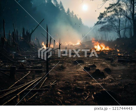 荒れ果てた合戦場　ai生成画像 121744443