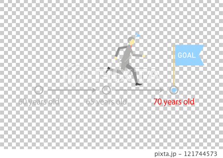 退休年齡延長圖像 - 繼續跑步直到 70 歲目標的商人的插圖 121744573