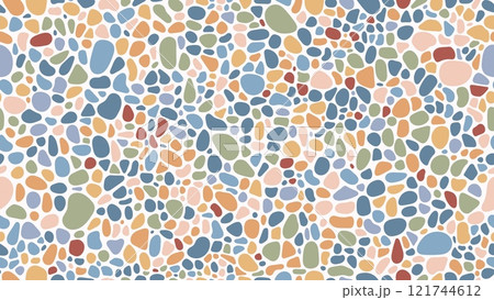Pebble and gravel mosaic stone pattern background with rock texture. Vector wall, floor and paving tile seamless pattern with color stone geometric mosaic. Pebble, gravel and cobblestone tile backdrop Pebble and gravel mosaic stone pattern background with rock texture. Vector wall, floor and paving tile seamless pattern with color stone geometric mosaic. Pebble, gravel and cobblestone tile backdrop 121744612