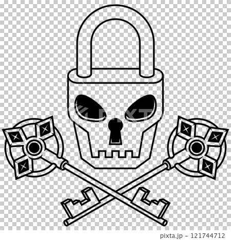 Skull shaped padlock with antique keys Skull shaped padlock with antique keys 121744712
