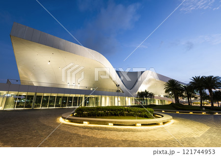 Night view of the National Kaohsiung Center for the Arts (Weiwuying), Taiwan. The site was originally a military compound and was reconstructed as an arts center. Night view of the National Kaohsiung Center for the Arts (Weiwuying), Taiwan. The site was originally a military compound and was reconstructed as an arts center. 121744953