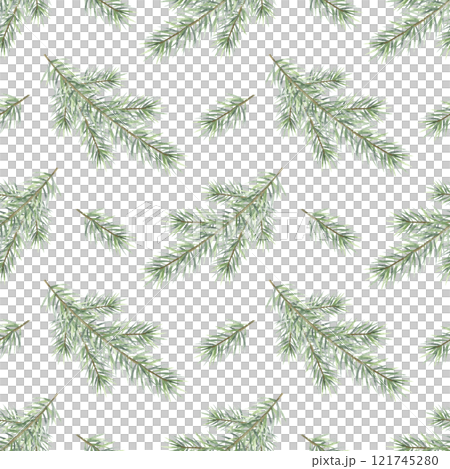 Christmas spruce branches watercolor seamless pattern. Hand drawn winter illustration fir tree twigs isolated from background for New Year festive packaging paper, textile, fabrics and design. Christmas spruce branches watercolor seamless pattern. Hand drawn winter illustration fir tree twigs isolated from background for New Year festive packaging paper, textile, fabrics and design. 121745280