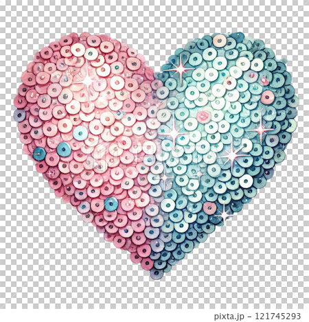 Vibrant Pink and Blue Sequin Heart Design with Glitter Stars 121745293