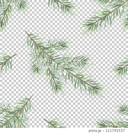 Christmas spruce branches watercolor seamless pattern. Hand drawn winter illustration fir tree twigs isolated from background for New Year festive packaging paper, textile, fabrics and design. Christmas spruce branches watercolor seamless pattern. Hand drawn winter illustration fir tree twigs isolated from background for New Year festive packaging paper, textile, fabrics and design. 121745537