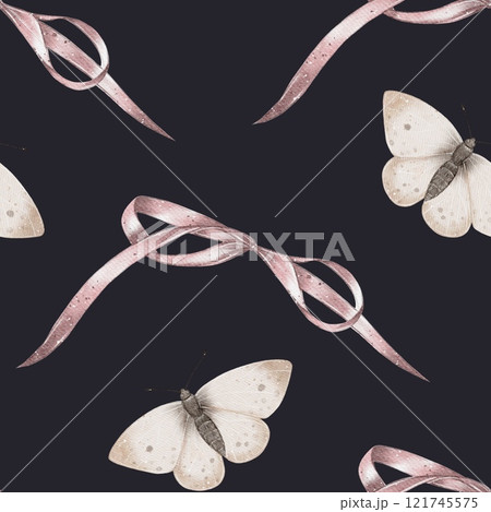 Seamless pattern Watercolor butterfly illustration With bow 121745575
