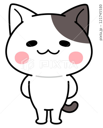 後ろ手で立つぶち猫のキャラクター 121745580
